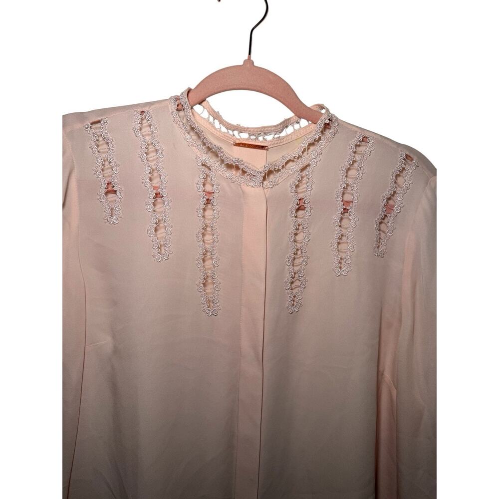 Elie Tahari 100% Silk Blush Pink Cutwork Embroidery Long Sleeve Tunic Top Size L - Picture 3 of 9